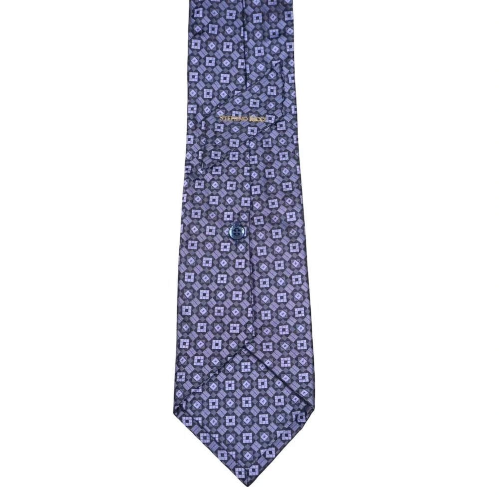 Stefano Ricci Pure Silk Necktie Navy Periwinkle‎ Geometric Medallion Made Italy